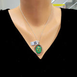 Premium 925 Sterling Silver Double Sided Green Enamel Letter Necklace