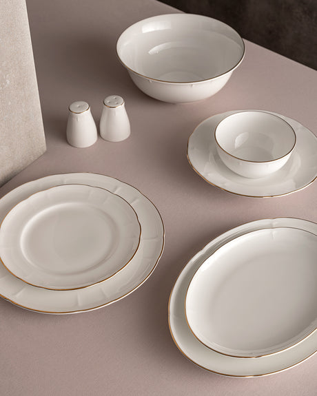 Fine Bone Porcelain 6-Person Dinner Set - Elegant White & Gold