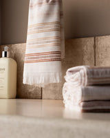 Set of 4 Cotton Hand Towels - White & Beige Bathroom Towel Pack