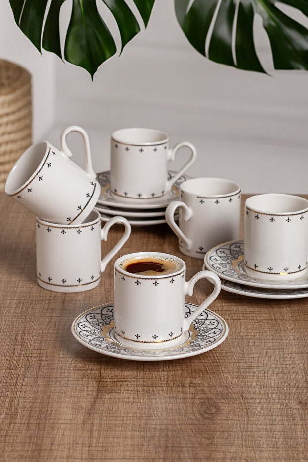 Aen Porselen Premium Turkish Coffee Cup Set - 6 Person, 12 Piece - TryAladdin