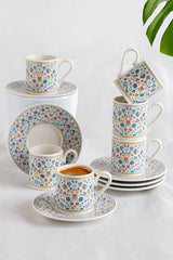 Aen Porselen Premium Turquoise Turkish Coffee Cup Set - 6 Person, 12 Piece - TryAladdin