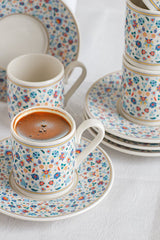 Aen Porselen Premium Turquoise Turkish Coffee Cup Set - 6 Person, 12 Piece - TryAladdin