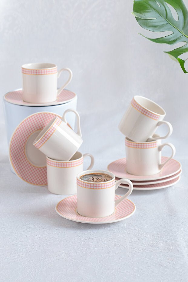 Aen Porselen Rosa Premium Porcelain Turkish Coffee Cup Set - 6 Piece - TryAladdin