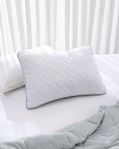 Climate Control Pillow - Temperature Regulating Bed Pillow for All Seasons - White/Light Grey