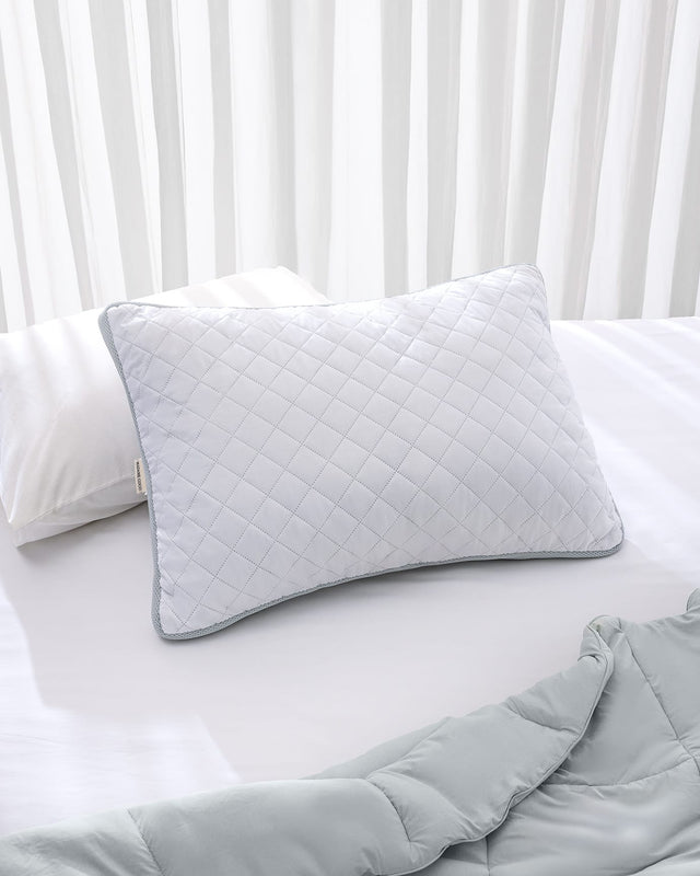 Climate Control Pillow - Temperature Regulating Bed Pillow for All Seasons - White/Light Grey