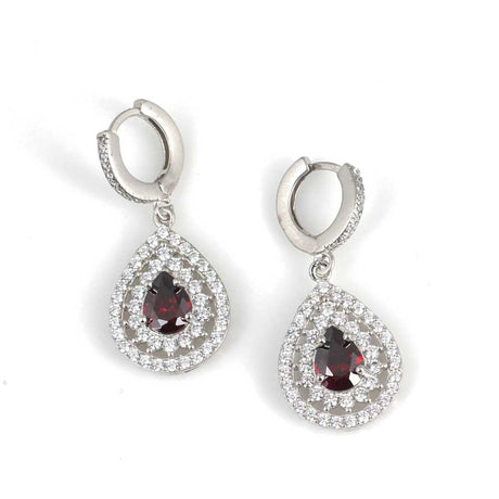 Sterling Silver Garnet & Zircon Double Row Drop Earrings
