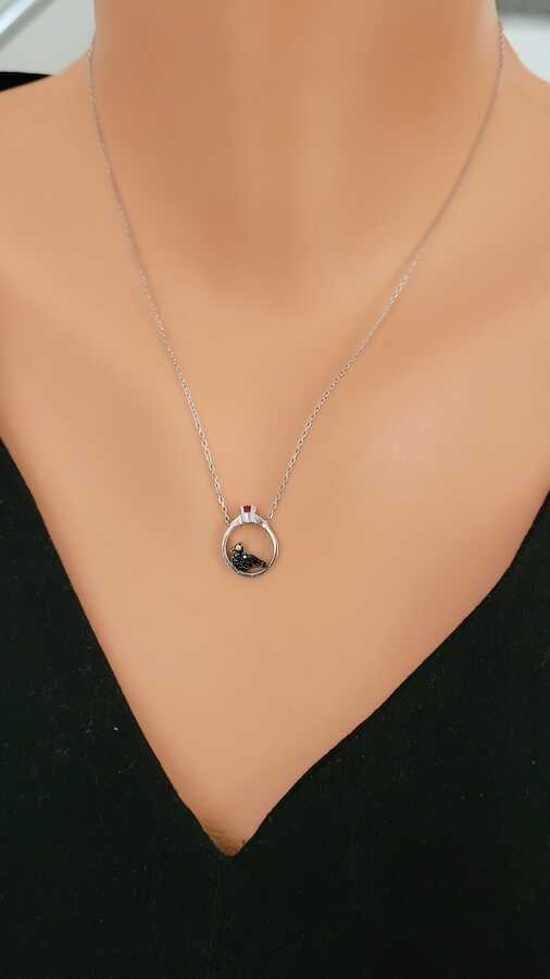 Sterling Silver Dove Solitaire Pendant Necklace with Zircon