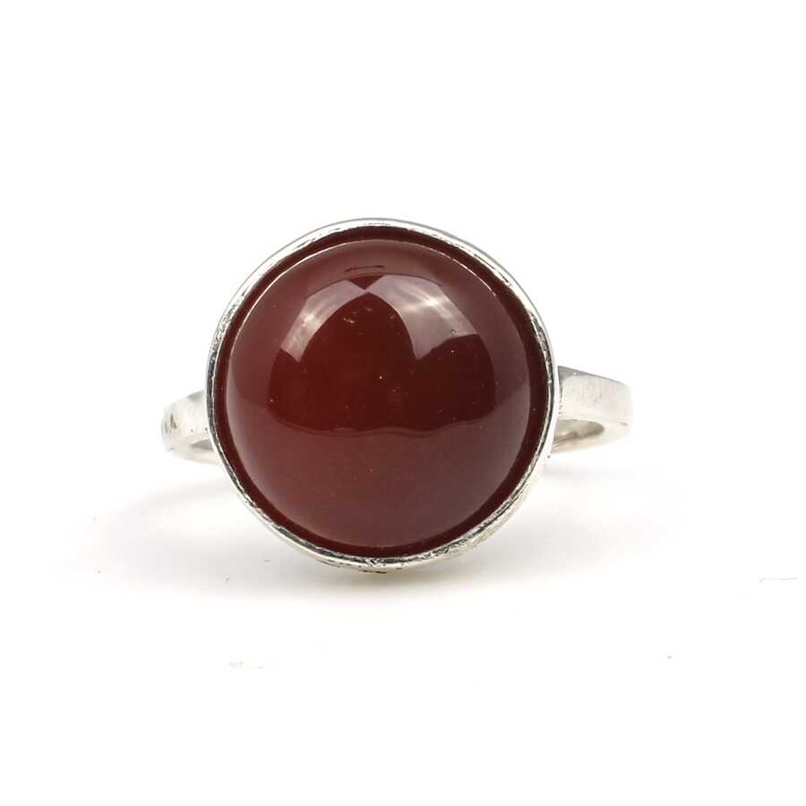 Sterling Silver Round Agate Ring - Elegant Solitaire