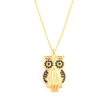925 Sterling Silver Onyx Owl Design Pendant Necklace