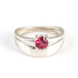 Anillo de doble fila con rubí sintético de plata esterlina 925 premium