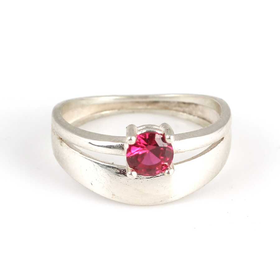 Anillo de doble fila con rubí sintético de plata esterlina 925 premium