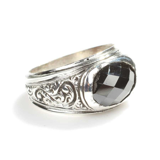 925 Sterling Silver Oval Faceted Onyx Men's Ring - Timeless Style