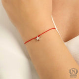 925 Sterling Silver Star Charm Bracelet - Adjustable Red Cord