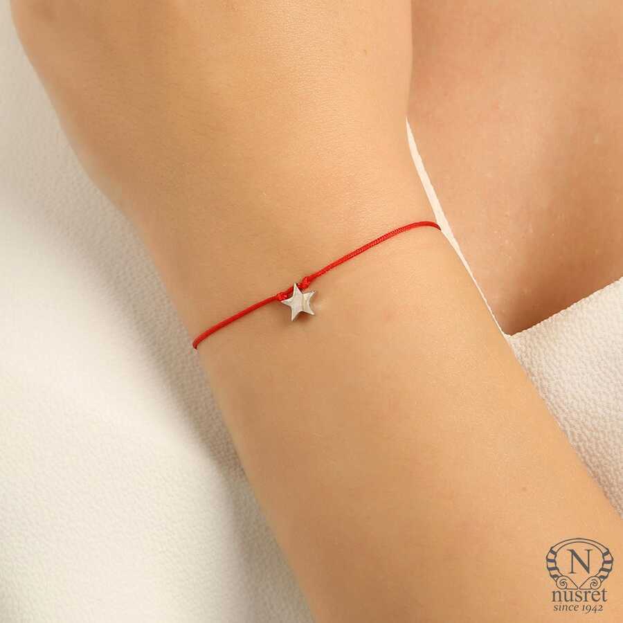 925 Sterling Silver Star Charm Bracelet - Adjustable Red Cord