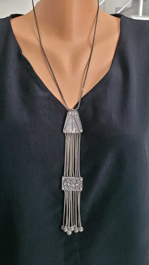 Professional Geometric Long 925 Sterling Silver Necklace