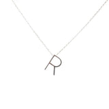 Premium Sterling Silver 3D R Initial Pendant Necklace