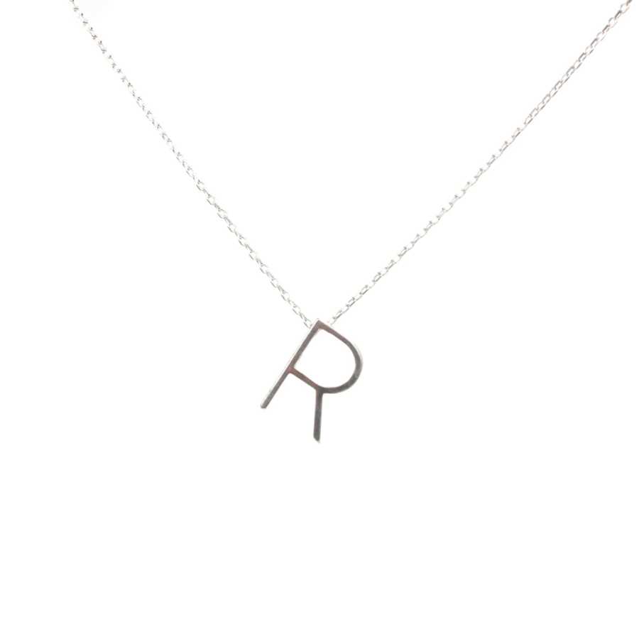 Premium Sterling Silver 3D R Initial Pendant Necklace