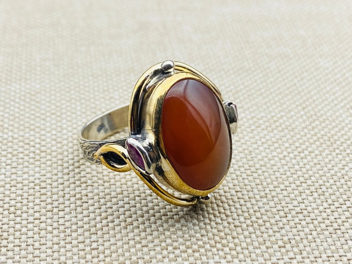 Agate Stone Ladies Silver Ring