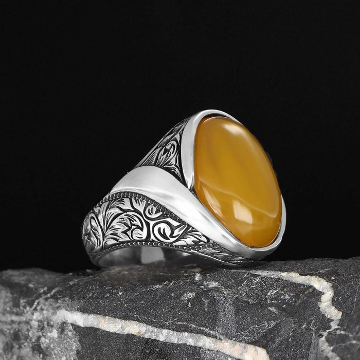 Tesbihevim | Men's Silver Ring with Agate Stone