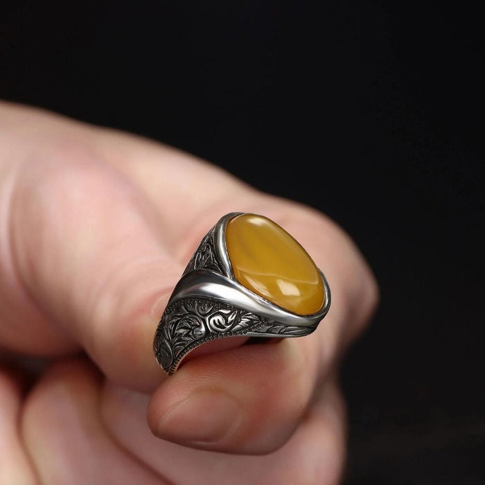 Tesbihevim | Men's Silver Ring with Agate Stone