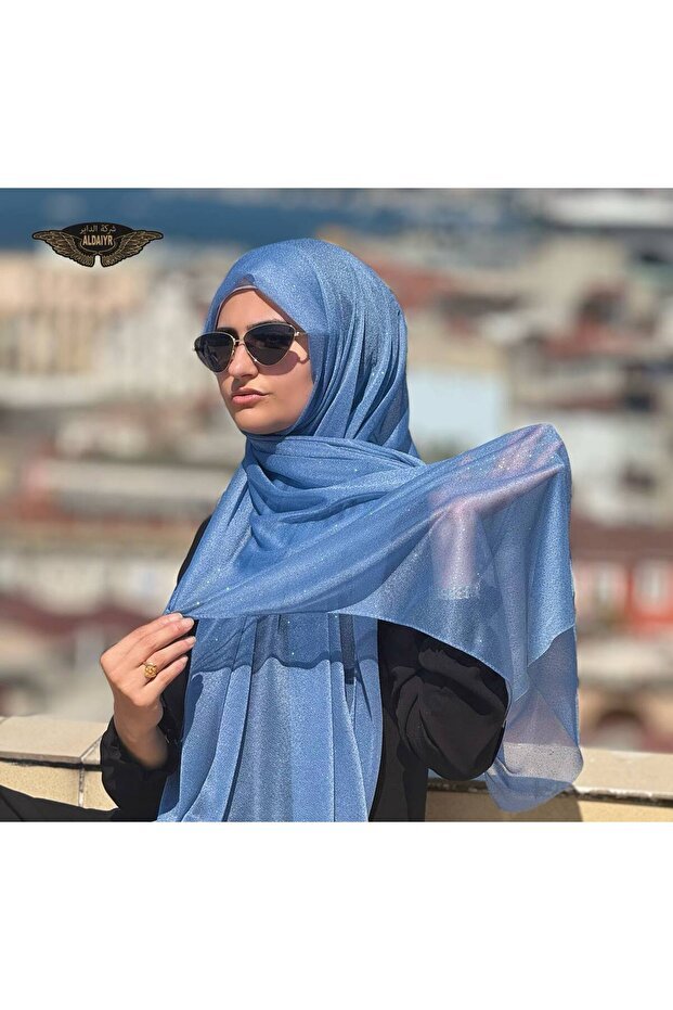 ALDAIYR Glitter Chiffon Evening Shawl Blue - TryAladdin