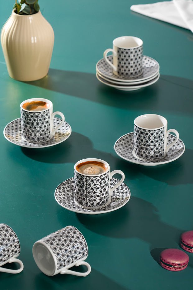 Aldon Premium Turkish Coffee Cup & Saucer Set - 6 Cups, 12-Piece