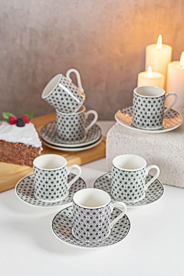 Aldon Premium Turkish Coffee Cup & Saucer Set - 6 Cups, 12-Piece