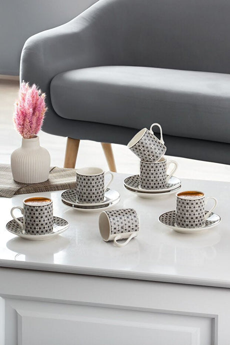 Aldon Premium Turkish Coffee Cup & Saucer Set - 6 Cups, 12 - Piece - TryAladdin