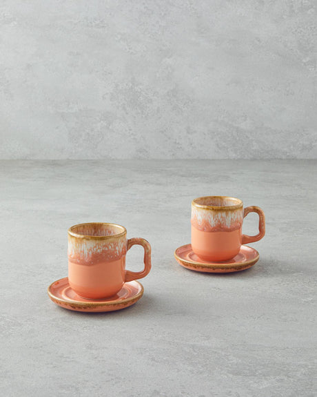 Professional Ceramic 4 Piece Double Coffee Cup Set   Light Orange