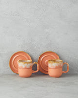 Professional Ceramic 4 Piece Double Coffee Cup Set   Light Orange