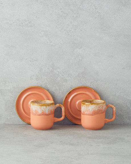 Professional Ceramic 4 Piece Double Coffee Cup Set   Light Orange