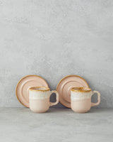 Professional Ceramic Double Espresso Coffee Cup Set 4 Piece Powder Pink