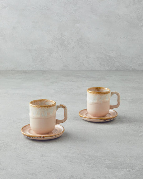 Professional Ceramic Double Espresso Coffee Cup Set 4 Piece Powder Pink
