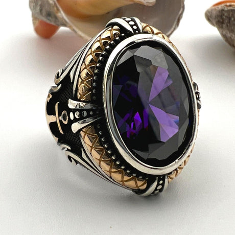 Amethyst Stone Men's Anchor Ring - TryAladdin