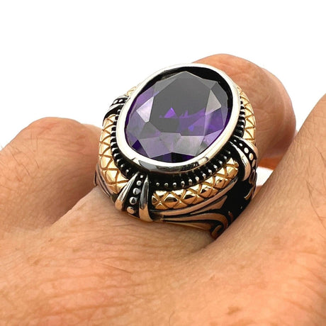 Amethyst Stone Men's Anchor Ring