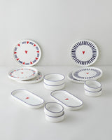 Premium Ceramic Breakfast Set 14 Piece 6 Person Navy Red