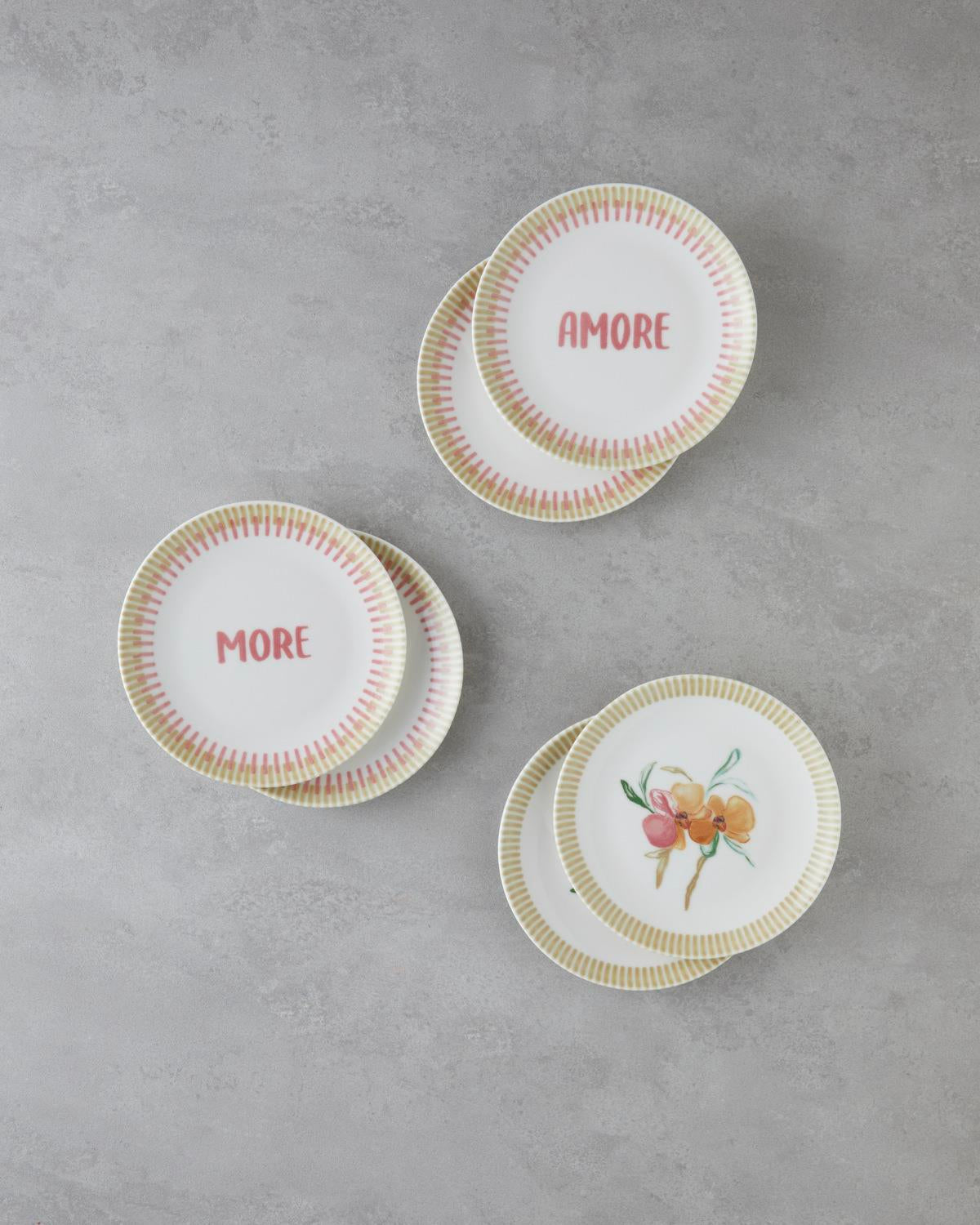 Elegant Porcelain Dessert Plate Set   Pink Green   6 Count