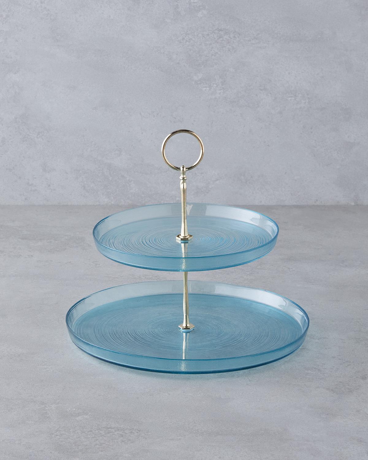 Professional Multi Tier Glass Serving Platter Blue