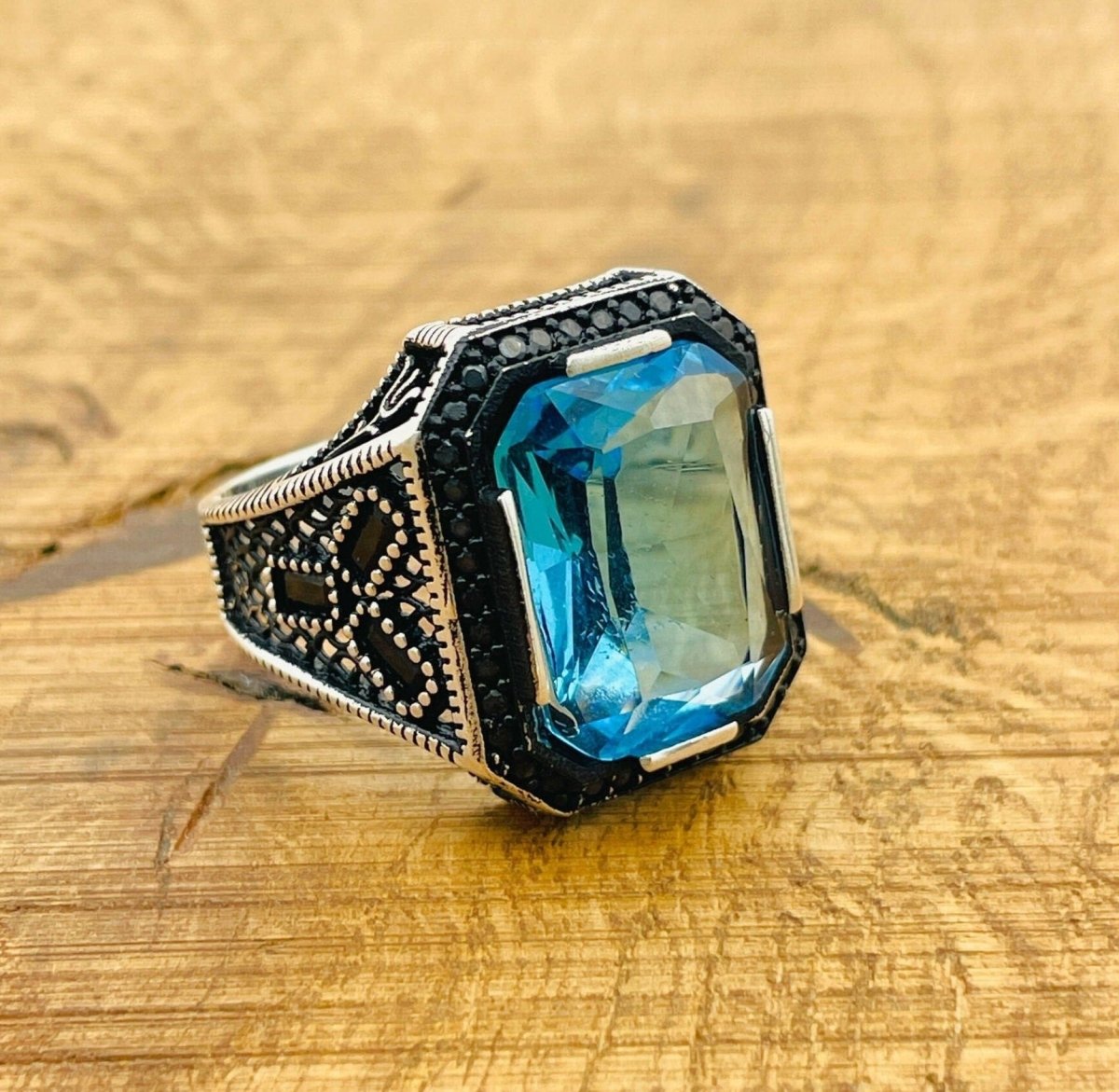 Aquamarine Stone Silver Ring