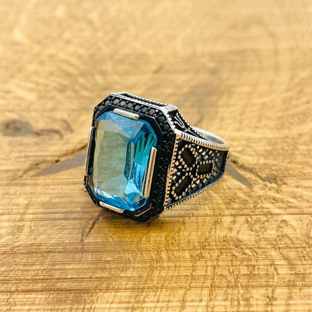 Aquamarine Stone Silver Ring