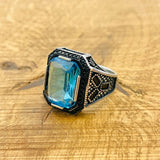 Aquamarine Stone Silver Ring