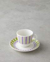 Premium Bone Porcelain Coffee Cup Set 4 Piece Green Purple 90ml Capacity