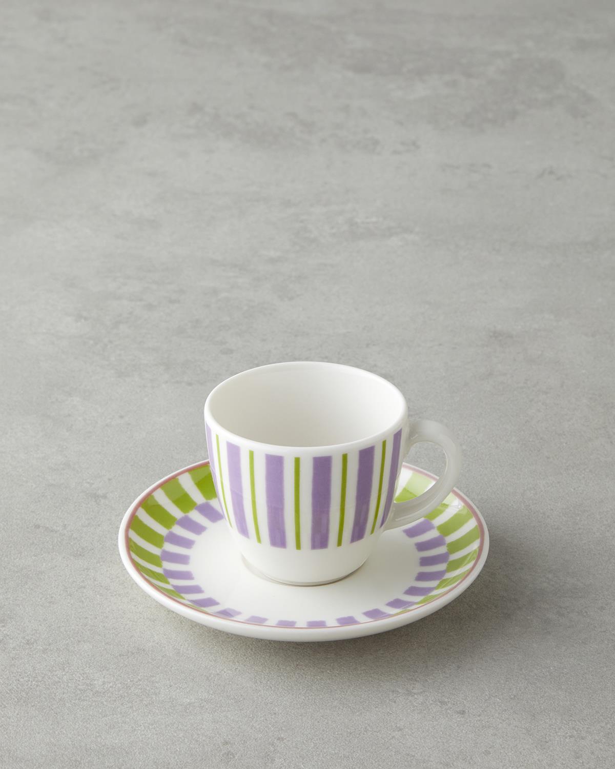 Premium Bone Porcelain Coffee Cup Set 4 Piece Green Purple 90ml Capacity