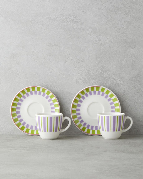 Premium Bone Porcelain Coffee Cup Set 4 Piece Green Purple 90ml Capacity
