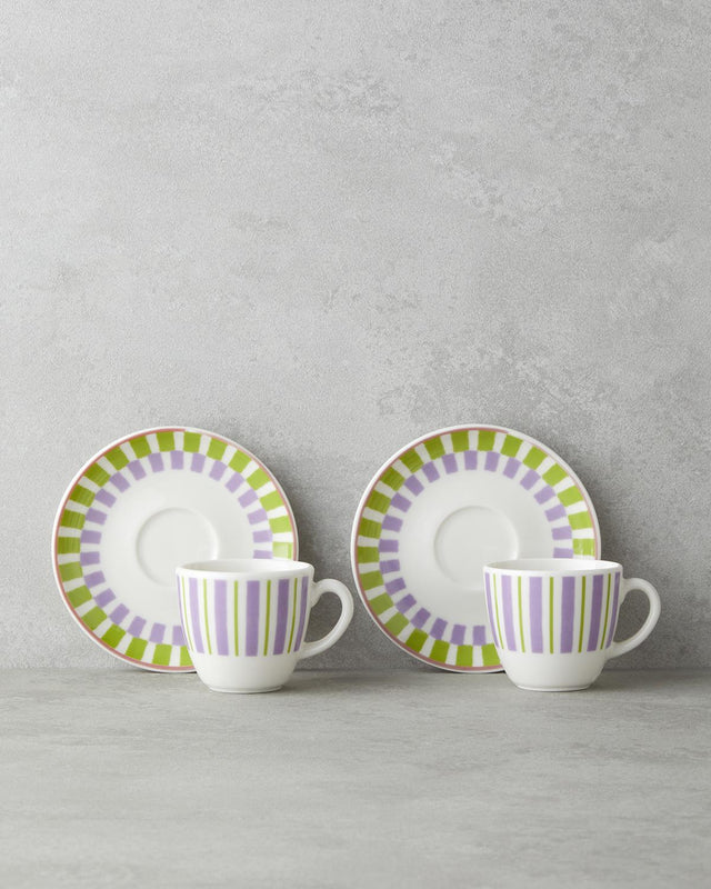 Premium Bone Porcelain Coffee Cup Set 4 Piece Green Purple 90ml Capacity