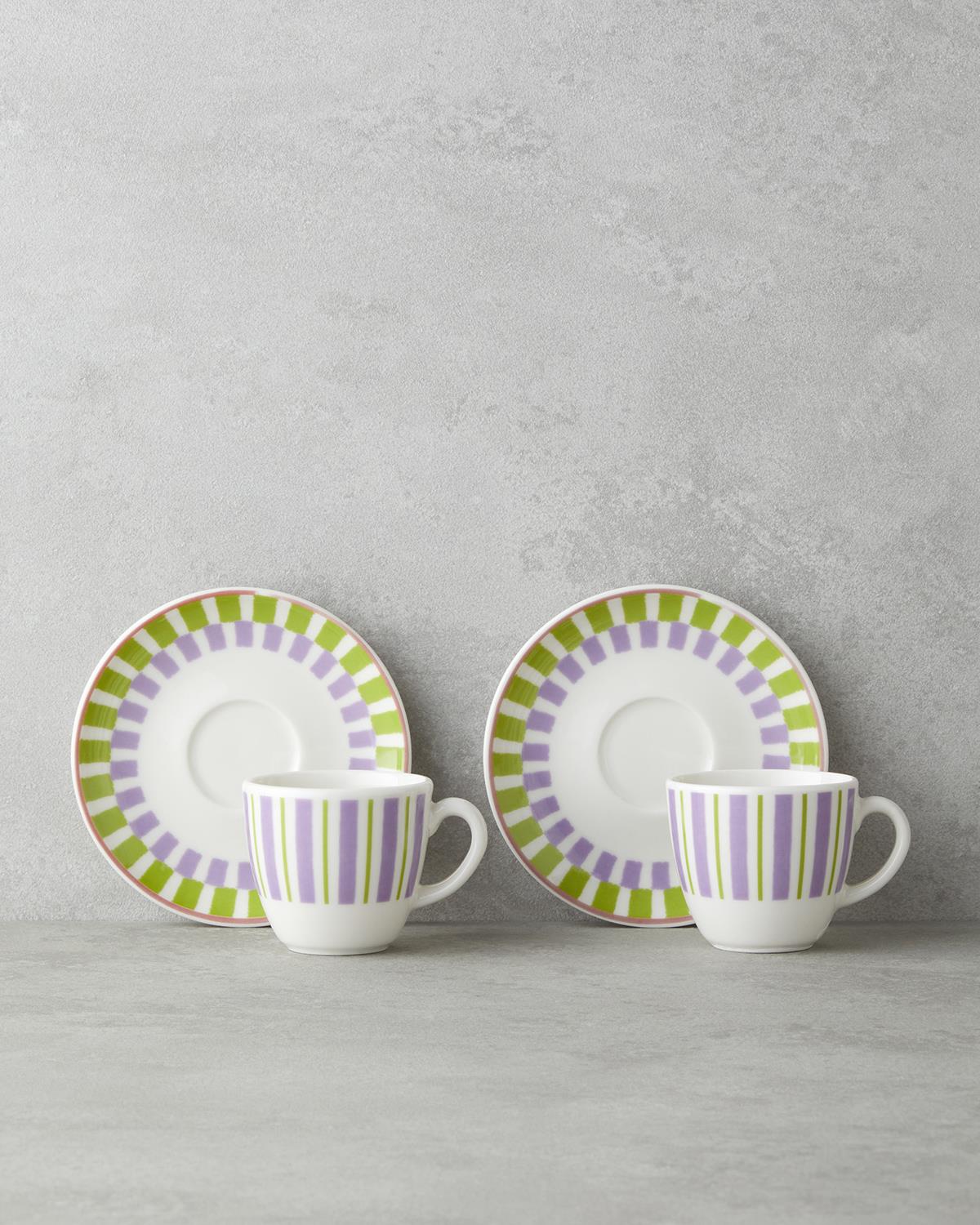 Premium Bone Porcelain Coffee Cup Set 4 Piece Green Purple 90ml Capacity