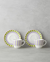 Premium Bone Porcelain Coffee Cup Set 4 Piece Green Purple 90ml Capacity