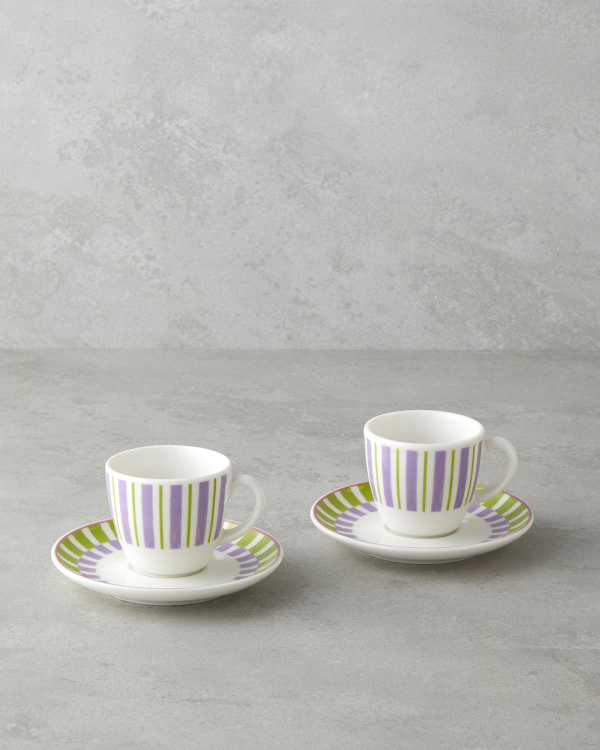 Premium Bone Porcelain Coffee Cup Set 4 Piece Green Purple 90ml Capacity