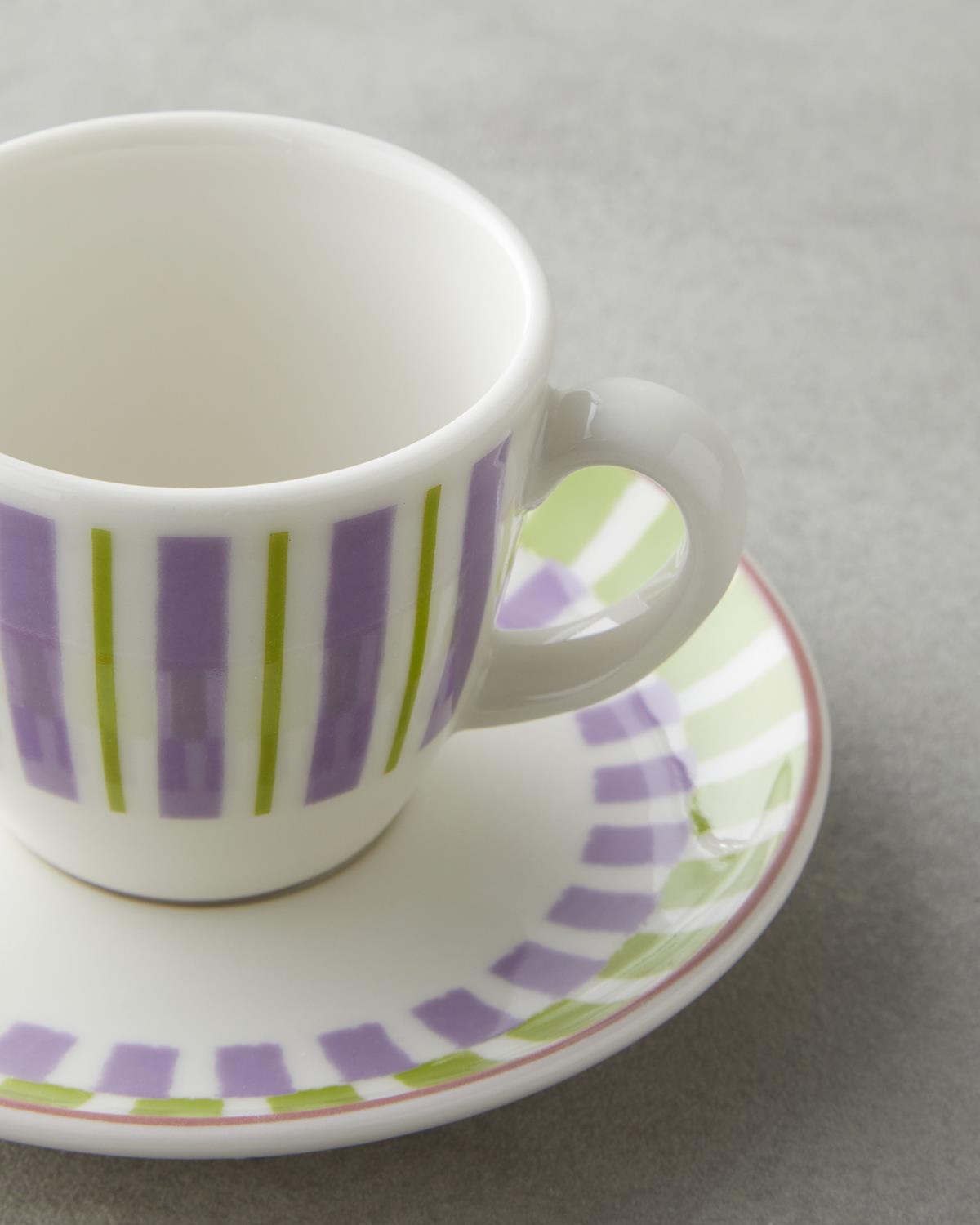 Premium Bone Porcelain Coffee Cup Set 4 Piece Green Purple 90ml Capacity