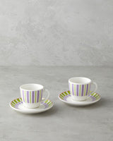 Premium Bone Porcelain Coffee Cup Set 4 Piece Green Purple 90ml Capacity